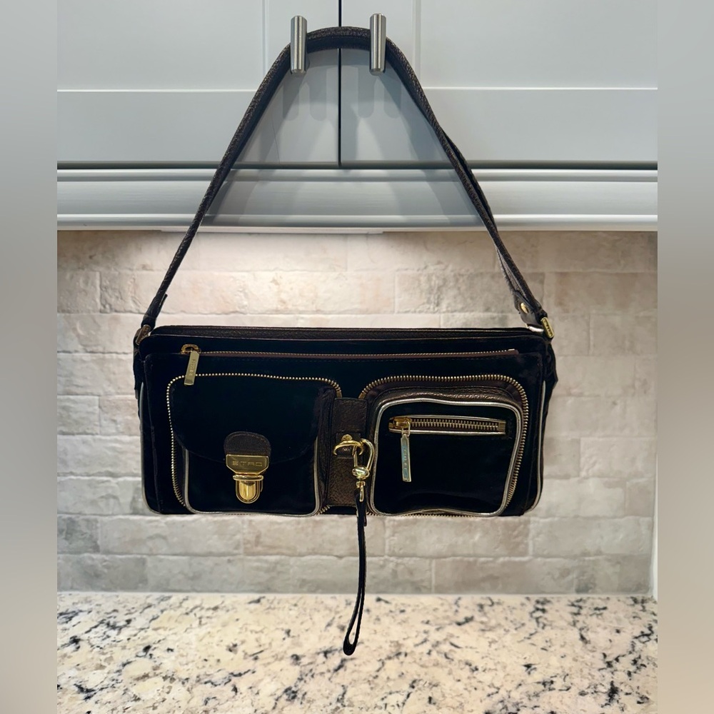 Etro EUC Dark Brown Velvet Shoulder Bag